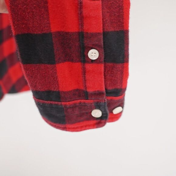 J. Crew Flannel Red Black Plaid Collared Shirt Jacket Large Zip + Pockets Cotton - Picture 3 of 9